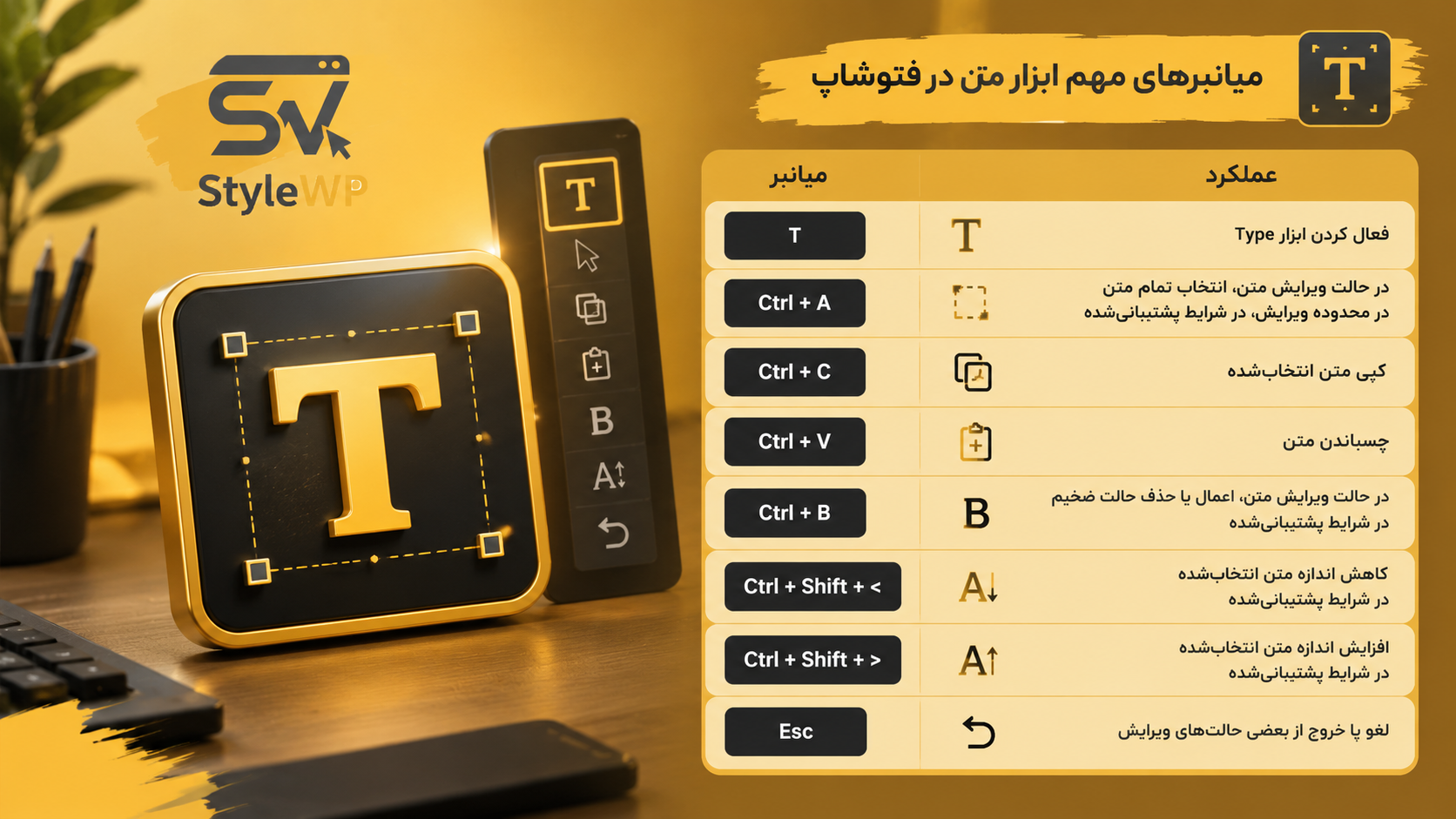 میانبرهای متن و تایپوگرافی در فتوشاپ